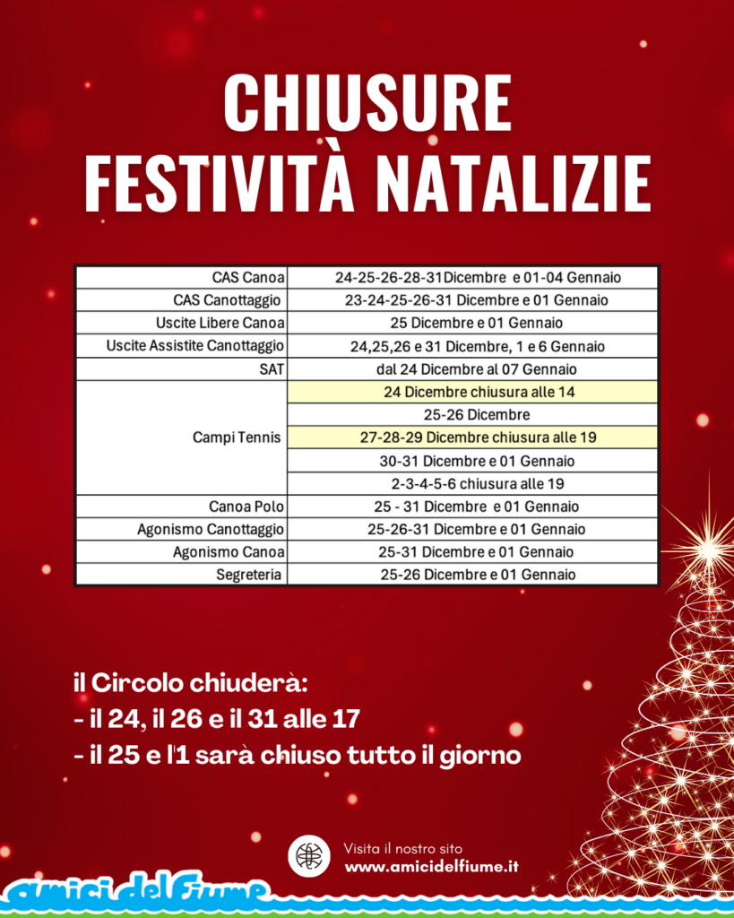 CHIUSURA FESTIVITÀ NATALIZIE